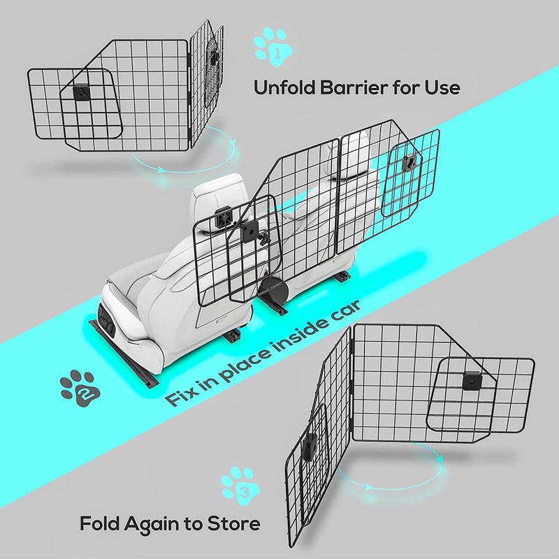 Heavy-Duty Foldable Dog Car Barrier with Bonus Travel Bowl  Case - Universal Fit