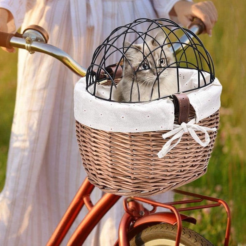 Woven Bicycle Basket for Dogs and Cats - Pet Carrier for Bikes