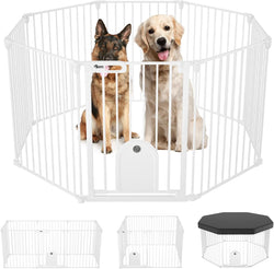 Ownpets Dog Playpen with Cat Door Foldable Heavy Duty Metal Fence - Includes Top Cover