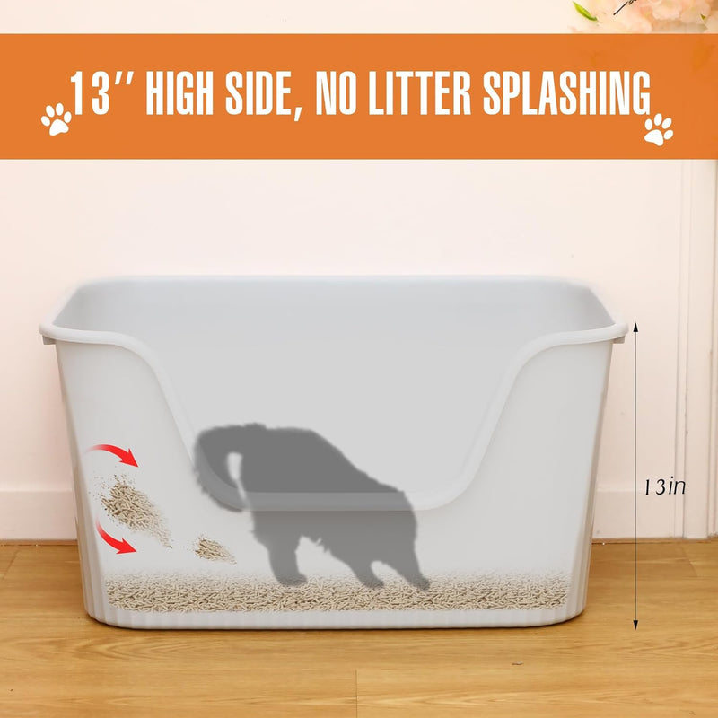 Hushee 2 Sets Large Cat Litter Boxes High Sides with Metal Waste Scoop 25 x 18 x 13'' Extra Large Litter Box Litter Pans for Cats/Dogs up to 36 Lbs Open Top Low Entry Anti Splash Free Assembly