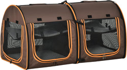 Pawhut Portable Cat Carrier with Divider 2 Compartments Soft Cushions Storage Bag - Brown 39