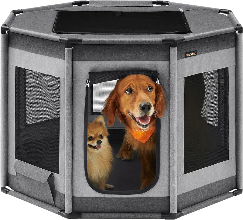 Feandrea Dog Playpen - Octagon Crate M Breathable Mesh Dove Gray  Slate Gray