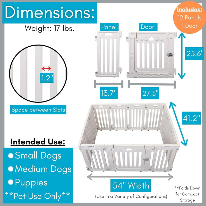 BIRDROCK HOME Pet Playpen - 12 Panel - Secure Plastic Fence for Puppies - White