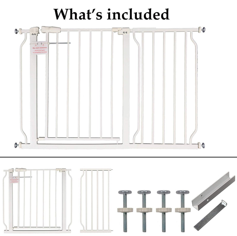 Easy Walk-Thru Safety Gate - Auto-CloseHold-Open - Fits 433 to 48 Inch DoorwaysStairways - 30 Inch Tall - White