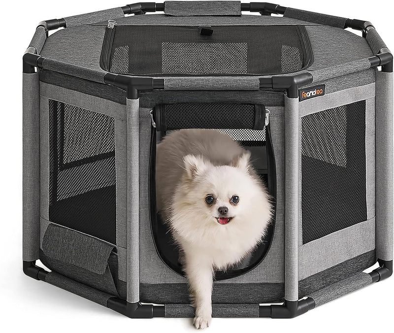 Feandrea Dog Playpen - Octagon Crate M Breathable Mesh Dove Gray  Slate Gray