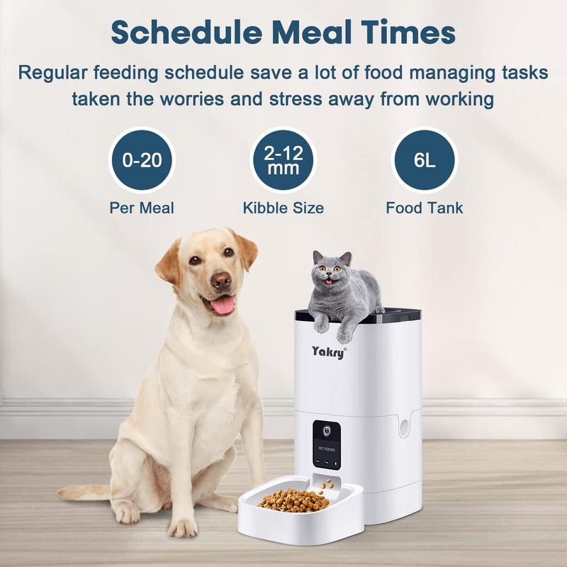 Yakry Automatic Dog Feeder with Camera - 6L/25 Cups Smart Cat Feeder with Timer 2-Way Audio HD 1080P Cam Night Vision - 2.4G Wifi Pet Food Dispenser with App Control