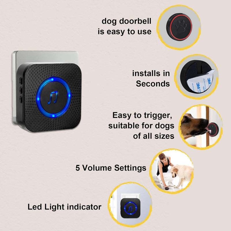 Chunhee Smart Dog Door Bell - Wireless Puppy Potty Training Bell - 1000Ft Range 55 Melodies Adjustable 0-110Db