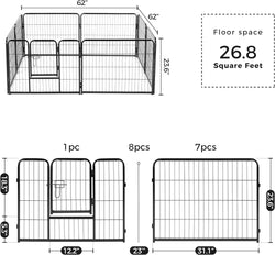 IndoorOutdoor Dog Playpen with Door and Fence for Small Pets - 8 Panel 24 Black