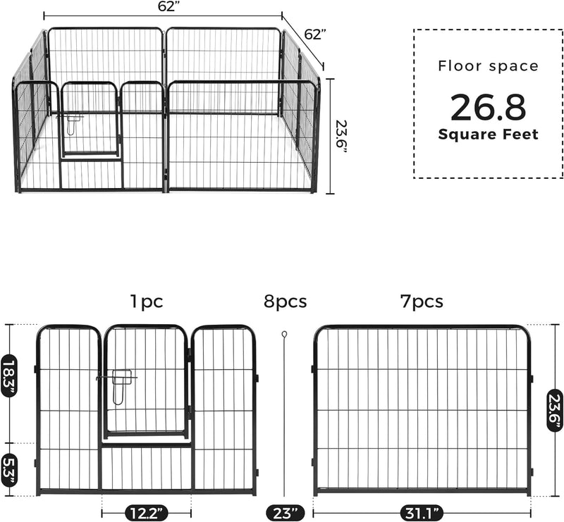 IndoorOutdoor Dog Playpen with Door and Fence for Small Pets - 8 Panel 24 Black