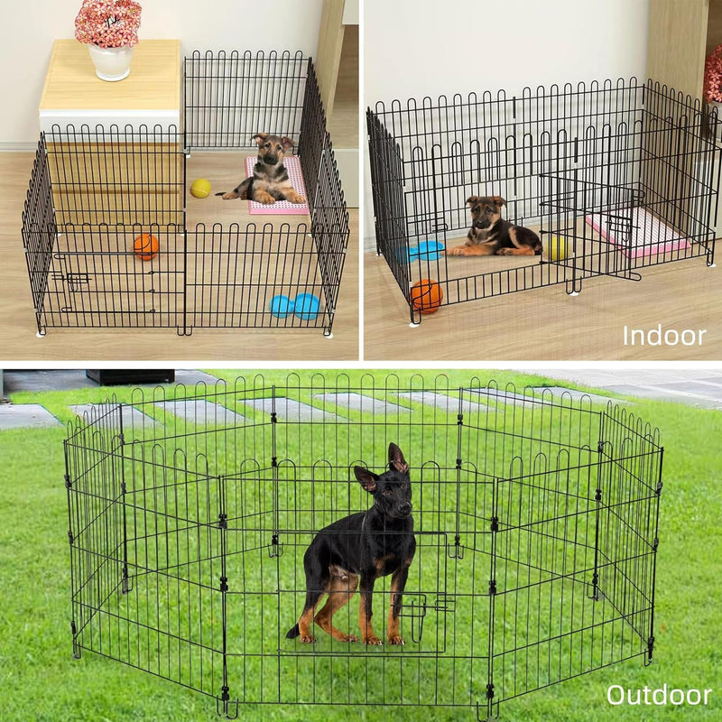 Foldable Metal Dog Playpen - Black Single Door 60x60x30 Inches