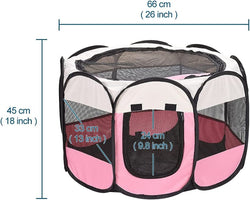 Portable Pink Pet Playpen with Removable Mesh Shade Cover - Foldable