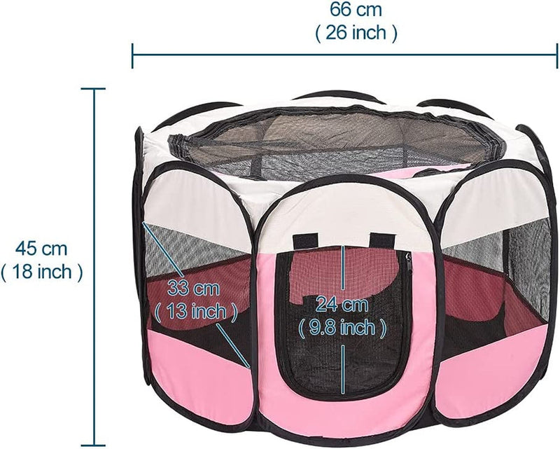 Portable Pink Pet Playpen with Removable Mesh Shade Cover - Foldable