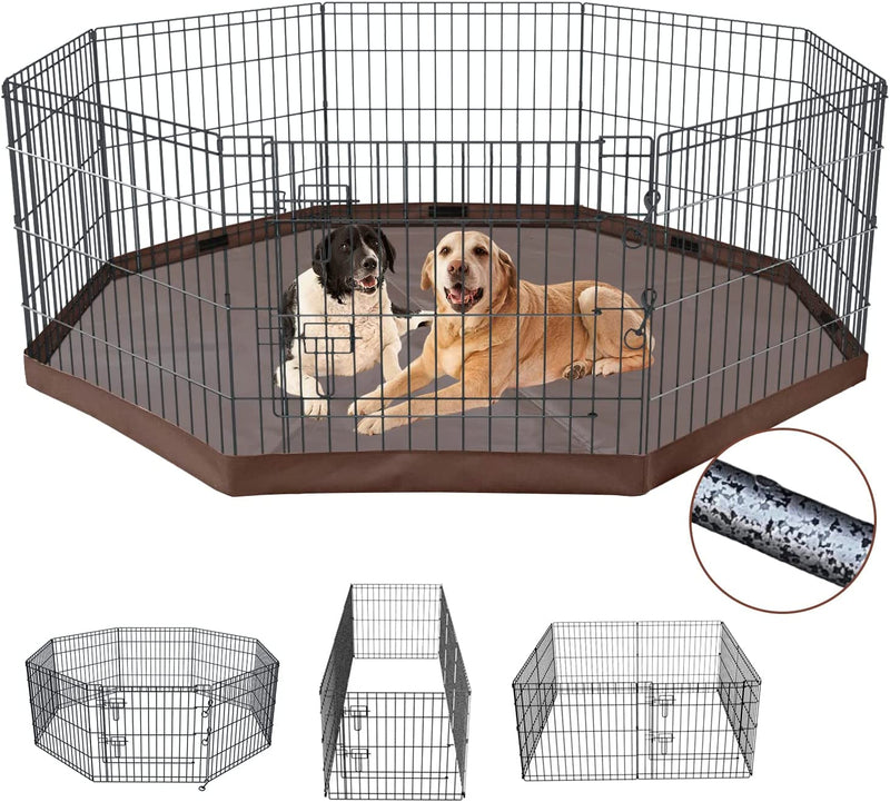 Foldable Dog Exercise Playpen with Top Cover - Silver Metal 8 Panels OutdoorIndoor - 30 Height