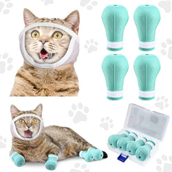 Hillban Cat Grooming Muzzle with Silicone Boots and Face Guard - Medium