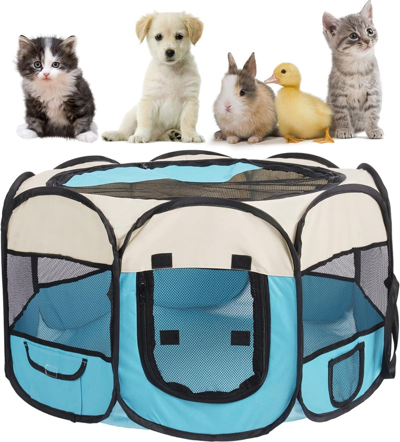 Foldable Pet Playpen - IndoorOutdoor Portable Cat  Dog Tent 29X16 Blue