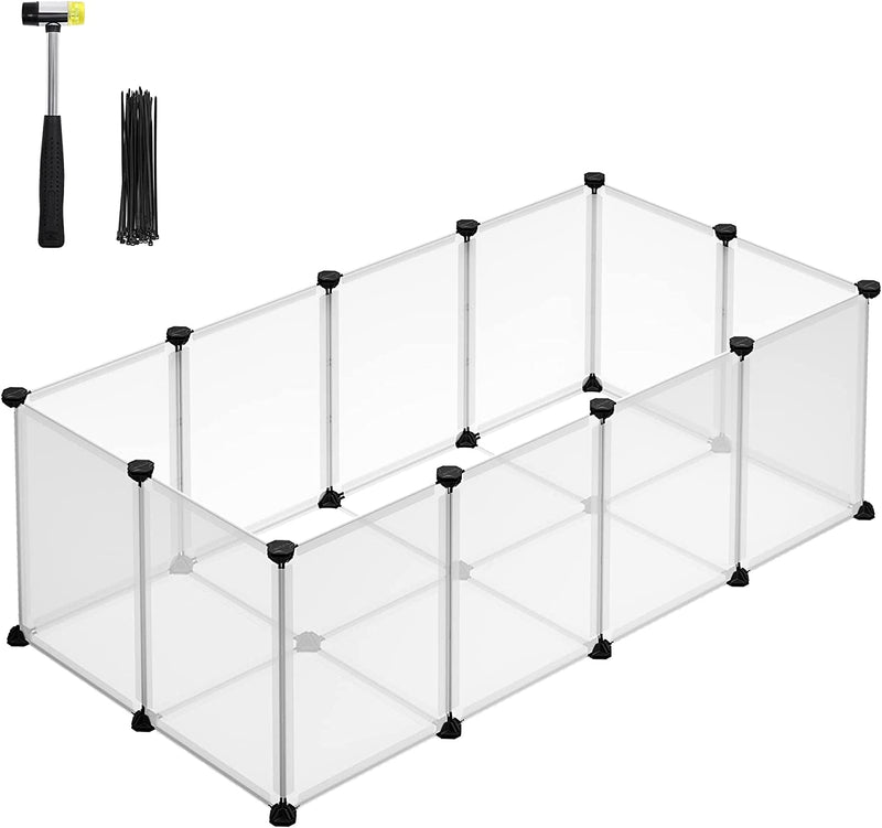 SONGMICS Pet Playpen with Floor - Small Animal Enclosure for Hedgehogs Ferrets - 563 X 287 X 181 Inches White ULPC02W