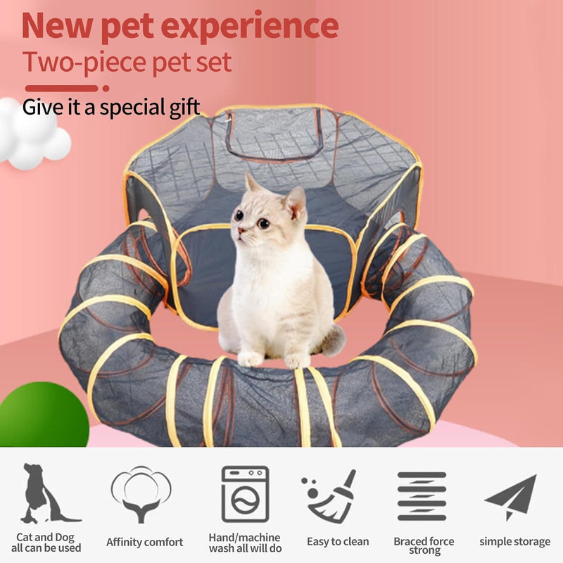 The simplified title for this product could be Portable Outdoor Cat Enclosure with Tunnel - Suitable for Small Pets