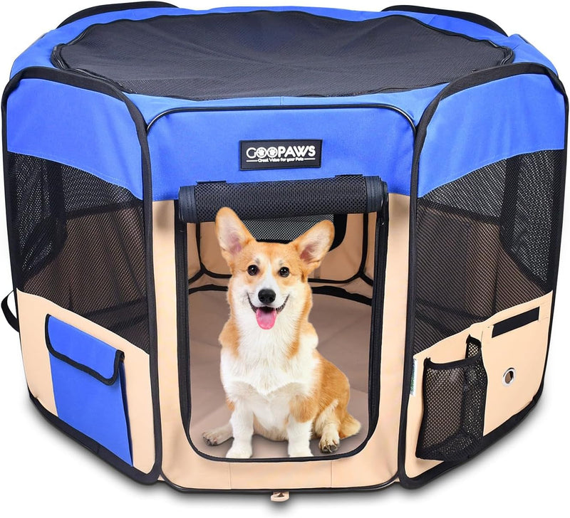 JESPET 36 Portable Dog Playpen - Soft Kennel for Pets with Carry Bag Shale Green