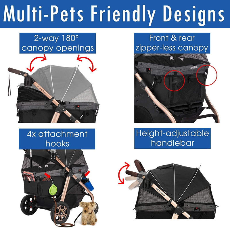 HPZ Pet Rover Titan-HD Premium Pet Stroller with Ramp and 100lb Capacity - Black