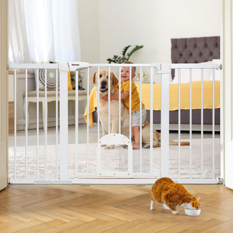 Adjustable Baby Gate with Cat Door and Auto Close - Durable and Safe for Stairs and Doorways