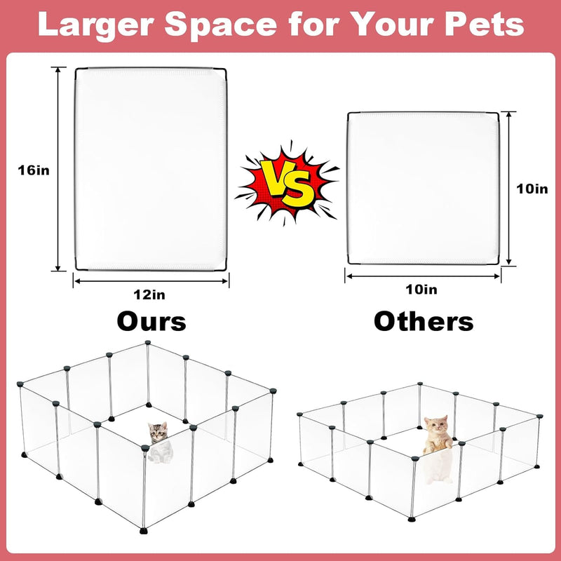 Small Animal Playpen - 12 Panel Transparent Portable Pet Enclosure for Guinea Pigs Bunny Ferrets Hamsters Hedgehogs - 48x24x16 IndoorOutdoor Pet Fence