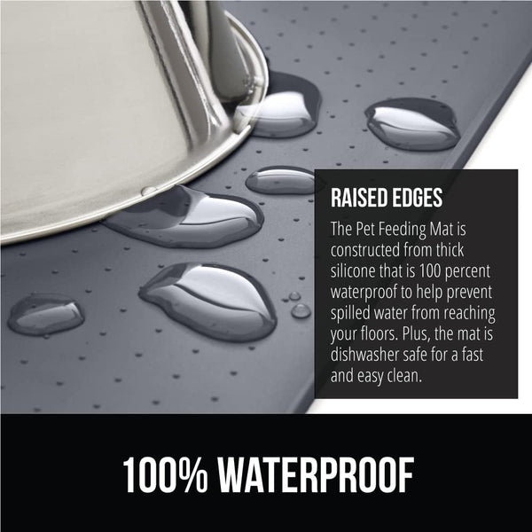 Gorilla Grip 100 Waterproof Pet Feeding Mat - Raised Edge BPA Free Silicone Gray - 185x115