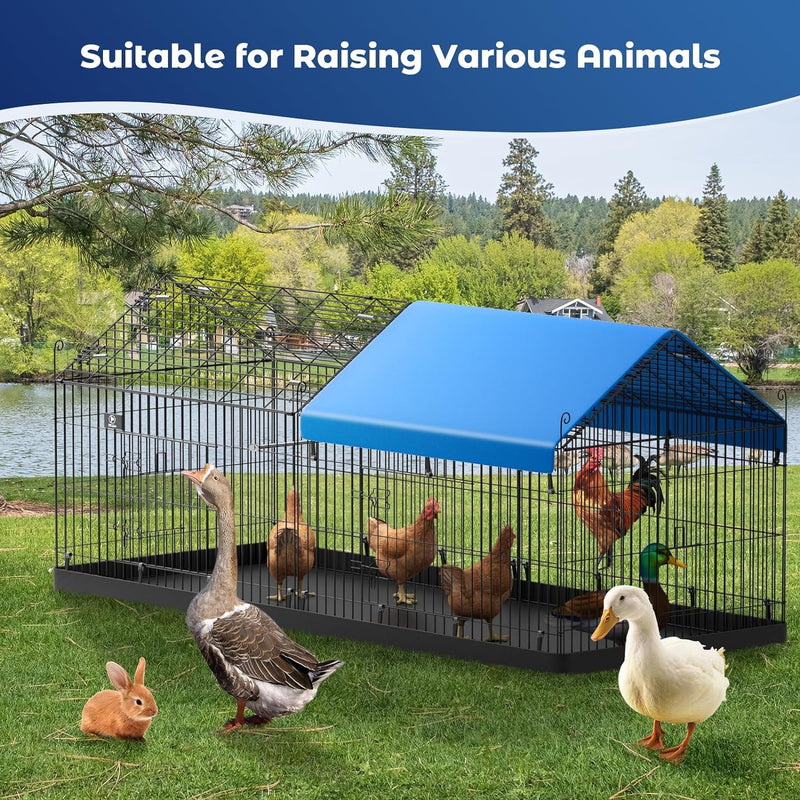 Metal Chicken Coop Playpen for Small Chickens - Blue Waterproof Cover Included