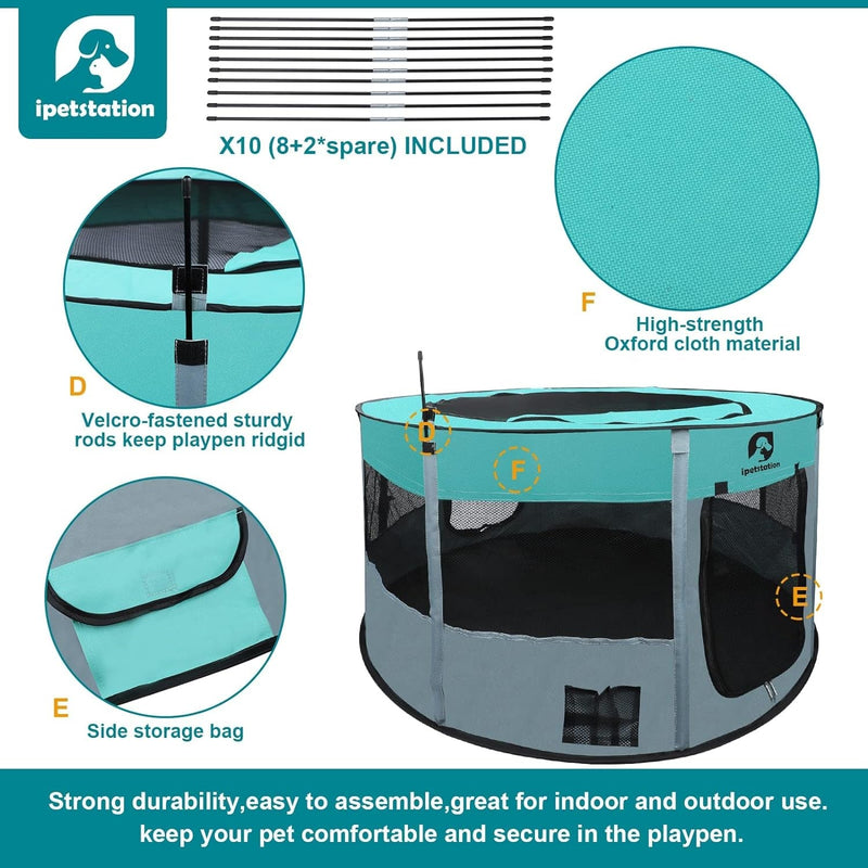 Foldable Portable Dog Playpen - 44 Grey-L with Travel Bowl