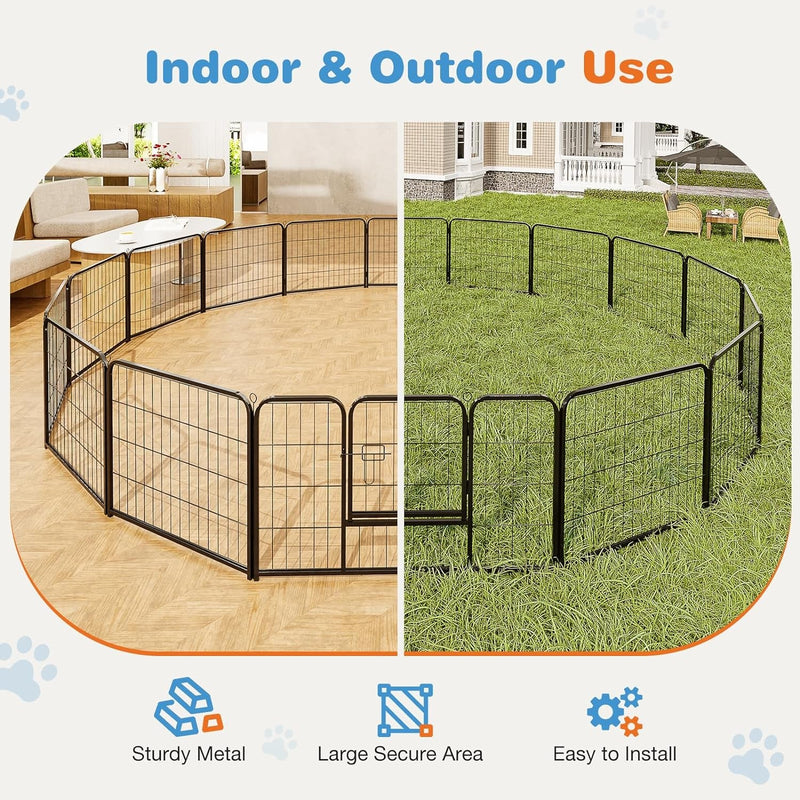 DUMOS Dog Indoor Playpen - 16 Panel 40 Metal Exercise Fence with Door for SmallMediumLarge Dogs OutdoorGardenYardRV Camping