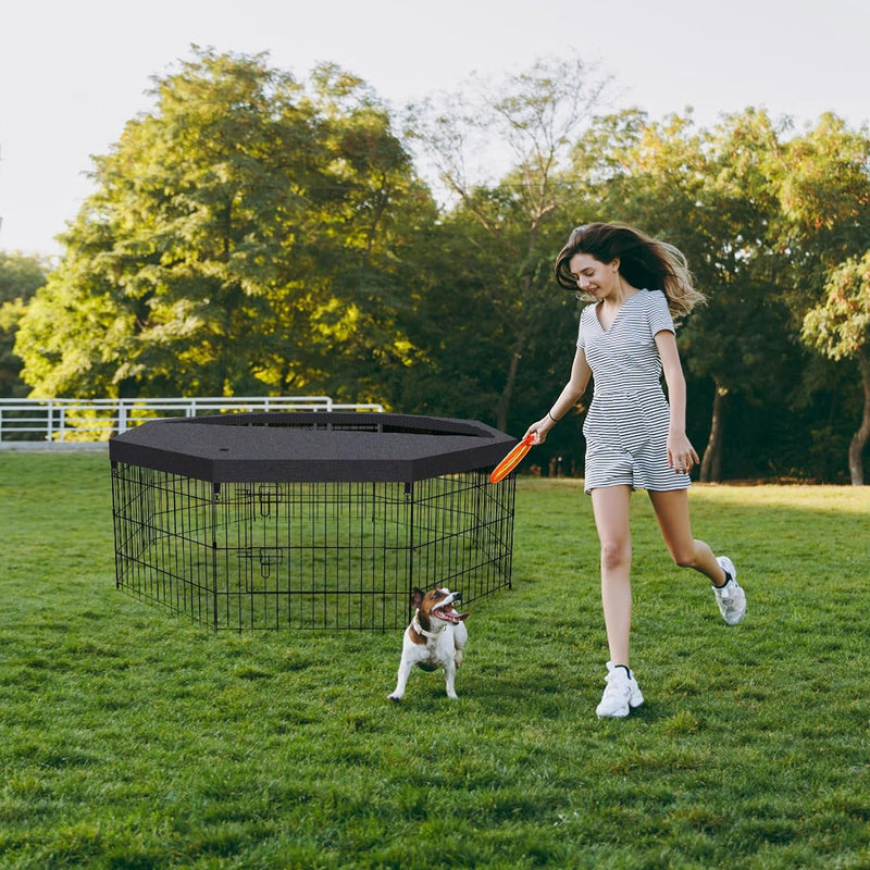 IndoorOutdoor Dog Playpen - Foldable Metal Exercise Yard with Top Cover - 8 Panels