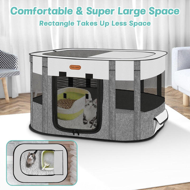 Foldable Pet Playpen for Indoors and Travel with Carrying Case - Cat and Dog Cage for Indoor and Outdoor Use