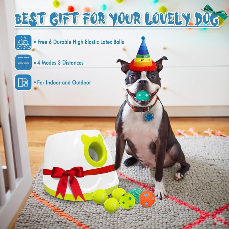 YEEGO DIRECT Dog Ball Thrower Launcher for Small and Meidum Dogs,Automatic Ball Launcher for Dogs, Interactive Dog Toys Indoor/Outdoor Pet Ball Launcher Machine with 6 Mini Balls Dog Gifts