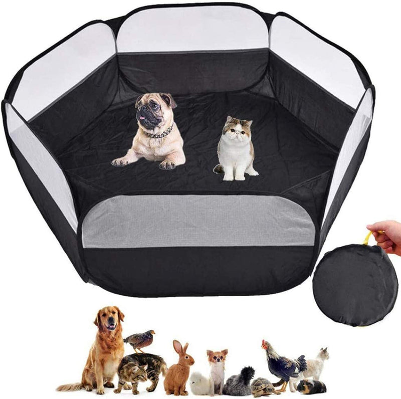 Small Animal Playpen - IndoorOutdoor Exercise Fence for Small Pets Black