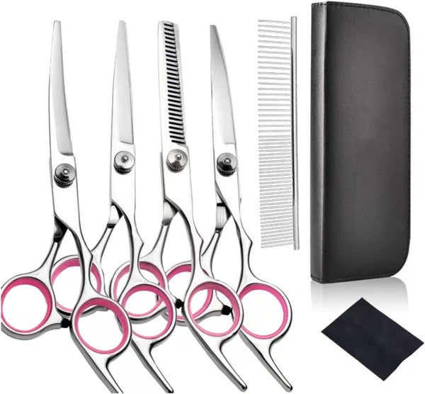 YL TRD Dog Grooming Scissors Kit Hair Cutting Set, 5Pcs Pet Trimmer Kit, Dog Shears for Grooming, Thinning Shears, Curved Scissors, Grooming Comb for Dogs Rabbits Cats Grooming Tools
