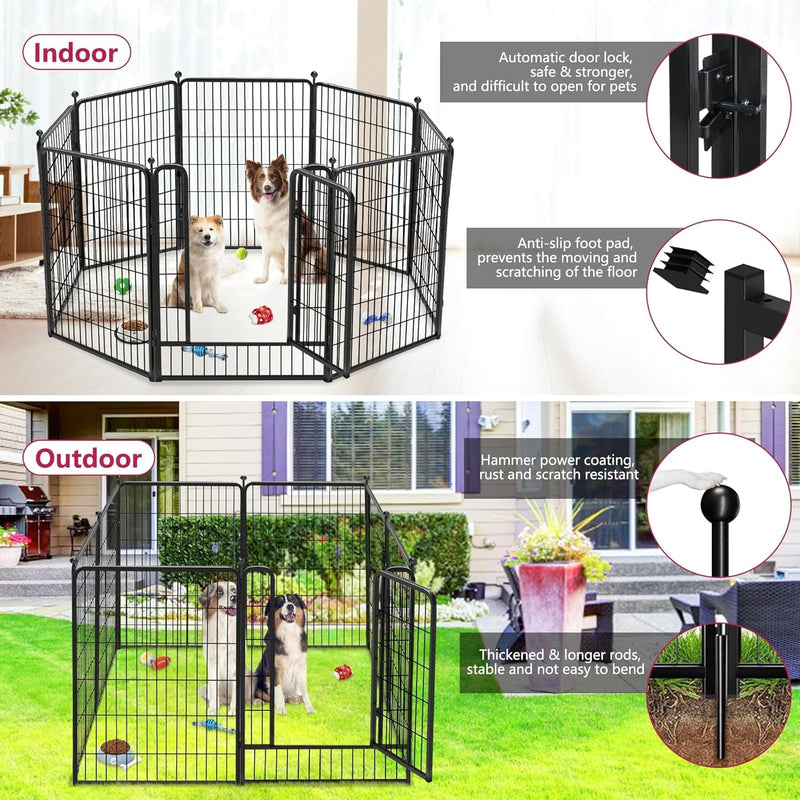 Heavy Duty Outdoor Dog Playpen with Gates - Metal Foldable 8 Panel Fence for LargeMediumSmall Pets - Portable and Ideal for RV Camping and Yard Use