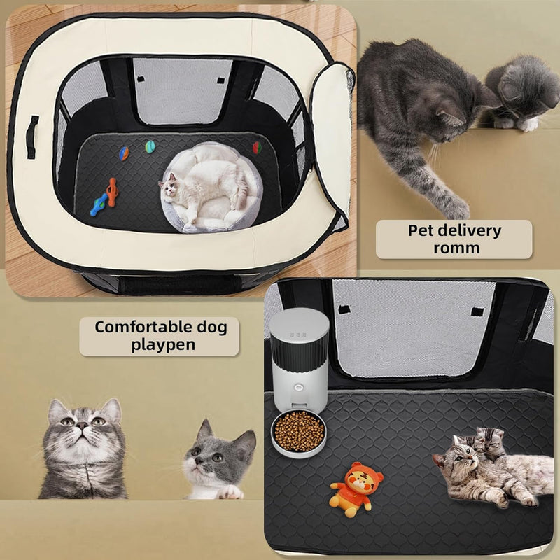 Portable Dog Playpen with Carrying Case and Waterproof Pee Pad - White