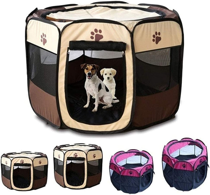 Portable Pet Playpen - Foldable IndoorOutdoor Exercise Kennel with Tent Mesh Cover - Blue S 28x28x18 for DogsCatsRabbits