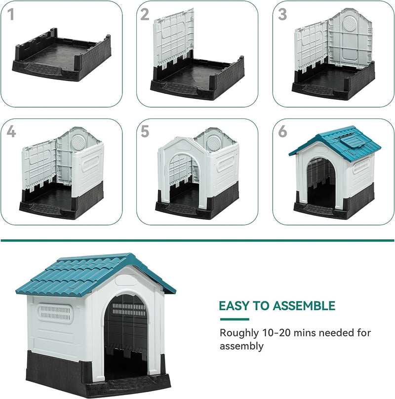 YITAHOME Plastic Doghouse - Adjustable Skylight Elevated Base Small Dogs