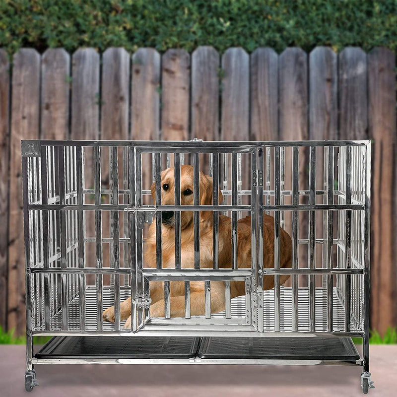 48 Heavy Duty Dog Cage with Double Doors  Locks - Stainless Steel