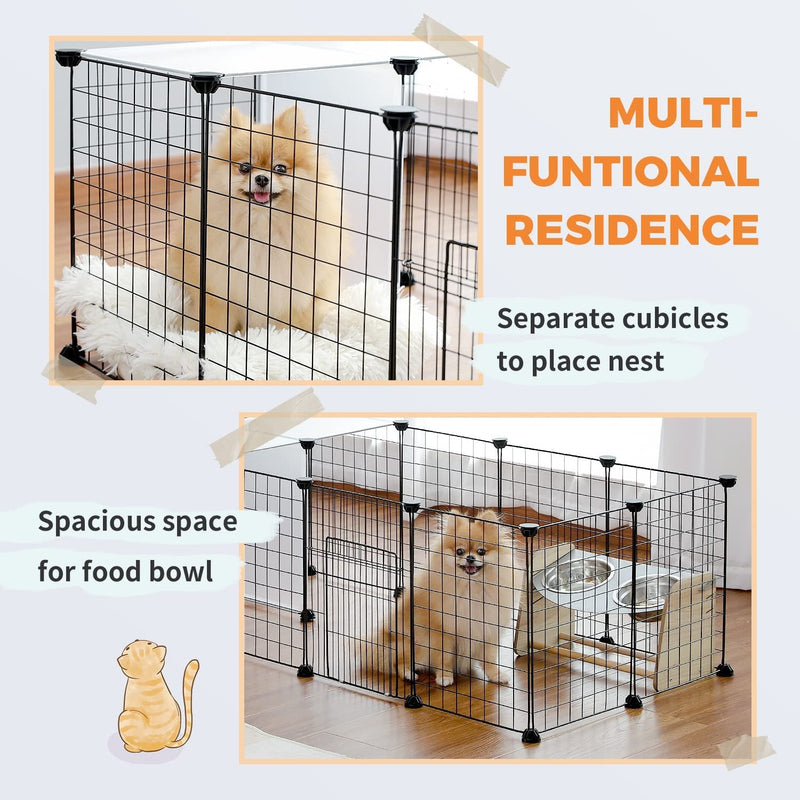 PAWZ Road Pet Playpen - Multi-Purpose Small Animal Cage with Black Wire Fence - 15 Panels