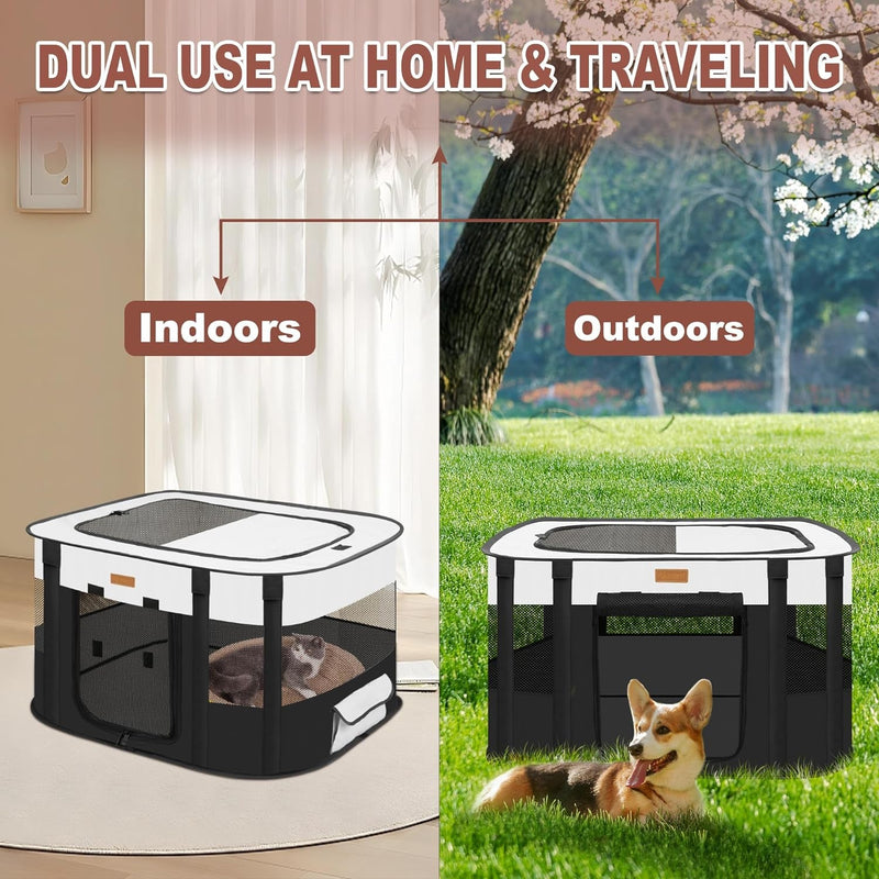 Foldable Dog Playpen with Carrying Bag - Portable Pet Tent for IndoorOutdoor Travel Black-Small