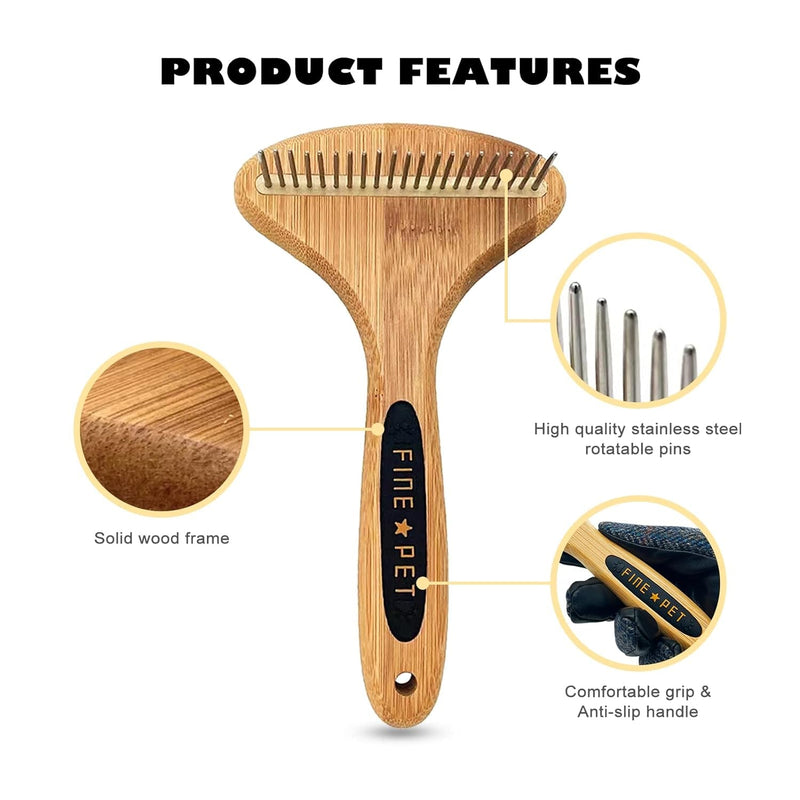 Grooming Rake with Teeth, Pets Shedding, Dematting and Grooming Tool for Dogs and Cats with All Hair Types, Remove Loose Hair, Fur, Undercoat, Mats, Tangled Hair, Knots
