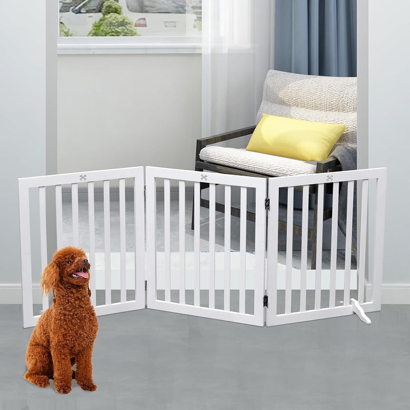 Wooden Freestanding Pet Gate - Foldable Fence for Dogs - 3 Panel 236 - White