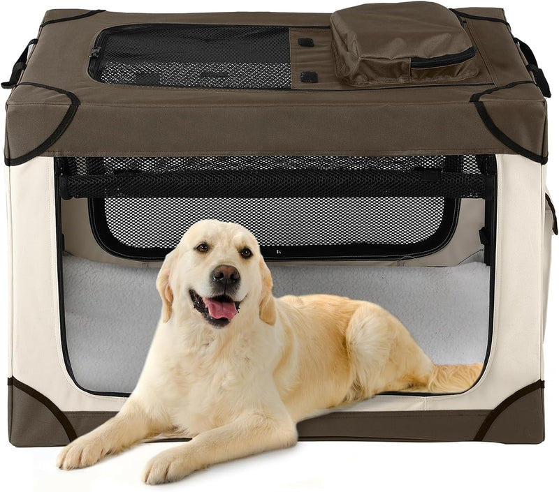 YITAHOME 42 Collapsible Dog Crate with Soft Mat  Mesh Windows