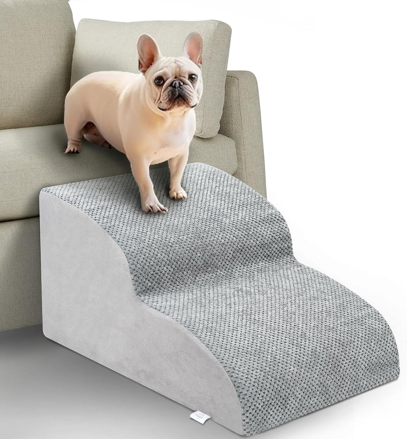 High Density Foam Dog Stairs for Small Dogs - Extra Wide Pet Ramp for High Beds Couches and Sofas