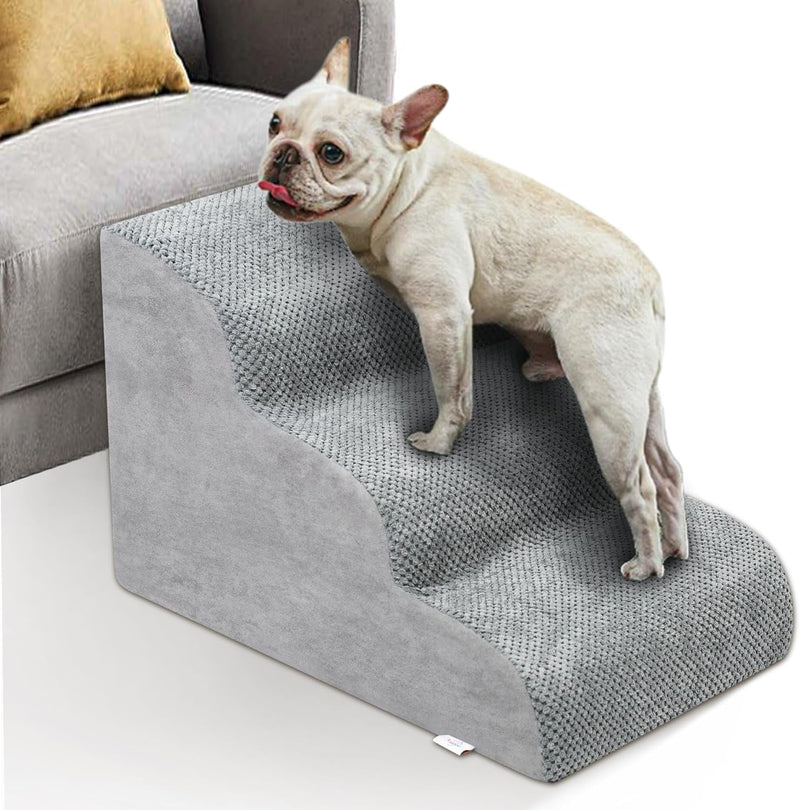 High Density Foam Dog Stairs for Small Dogs - Extra Wide Pet Ramp for High Beds Couches and Sofas