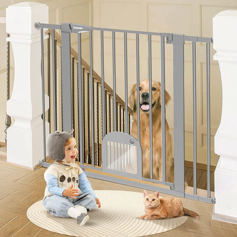 Adjustable Baby Gate with Cat Door and Auto Close - Durable and Safe for Stairs and Doorways