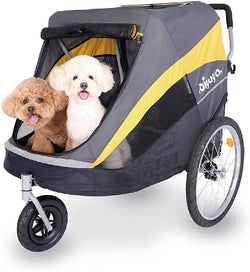 Hercules Large Dog Stroller for Large Dogs and Cats - Foldable Spacious with Pneumatic Tires - BlackYellow