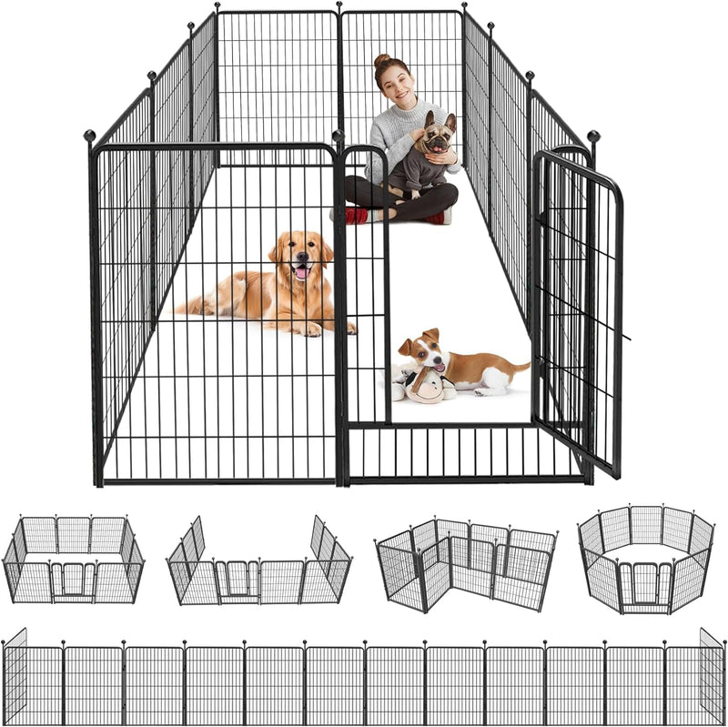 Heavy Duty Outdoor Dog Playpen with Gates - Metal Foldable 8 Panel Fence for LargeMediumSmall Pets - Portable and Ideal for RV Camping and Yard Use