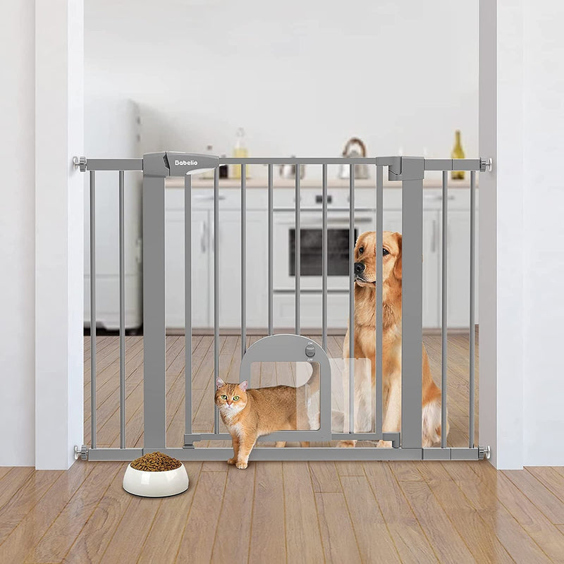 Adjustable Baby Gate with Cat Door and Auto Close - Durable and Safe for Stairs and Doorways